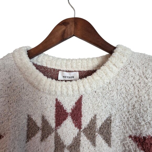 Heyson Sweater Womens Large Cream Aztec Pattern Pullover Soft Cozy Boho Knit - Picture 10 of 16